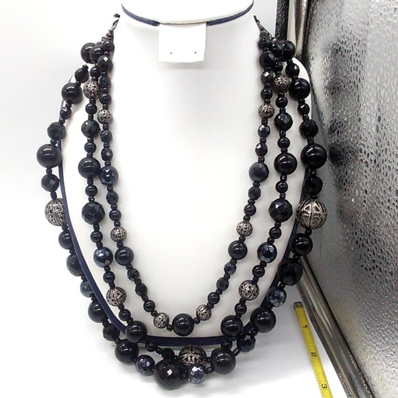 Faceted Beaded & Silver-tone Necklace Adjustable Sliding Knot - Picture 2 of 10